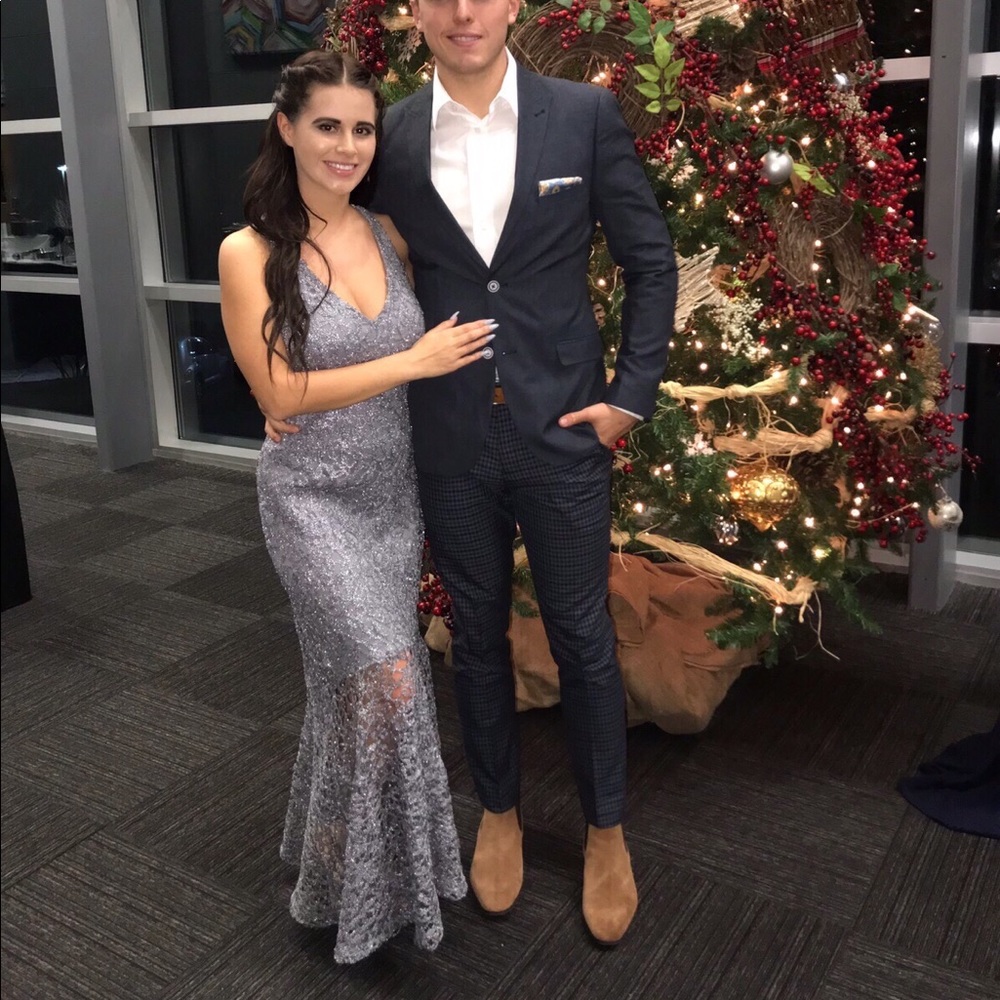 MARINA Metallic Gray Silver Dress Size 6